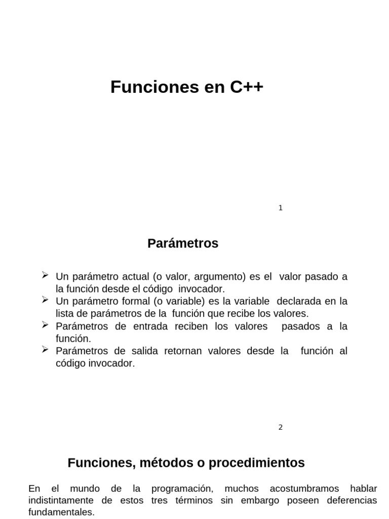 Funciones y Parámetros en C++ | PDF | C ++ | Función (Matemáticas)