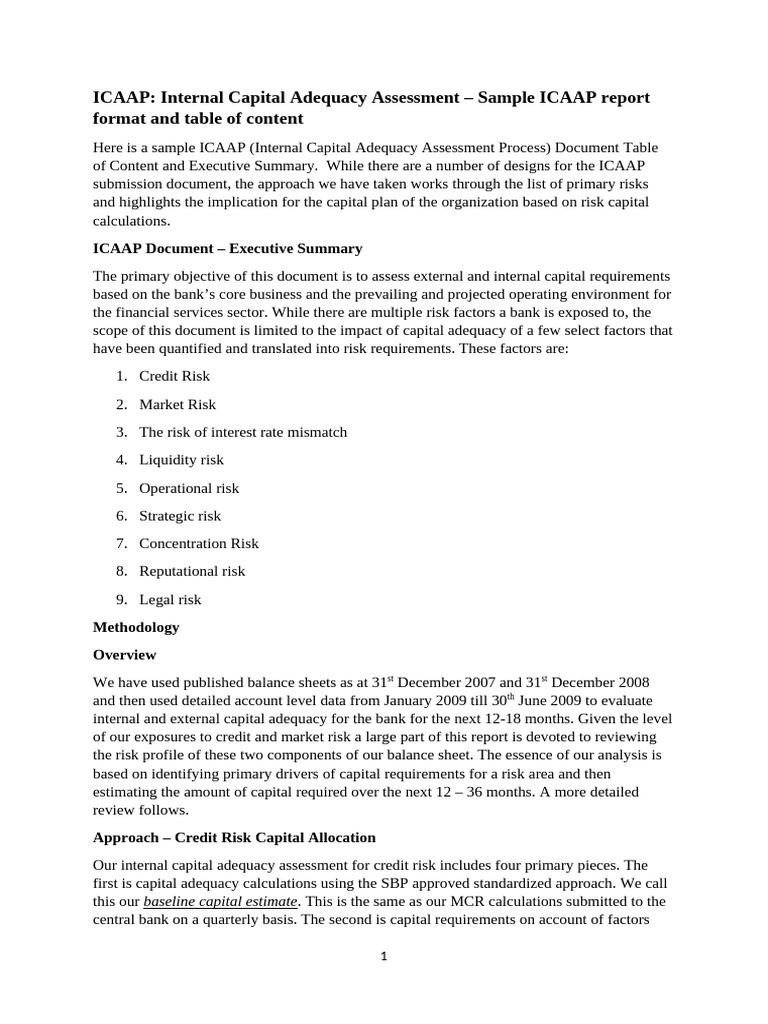 Sample ICAAP Report Overview | PDF | Value At Risk | Financial Risk