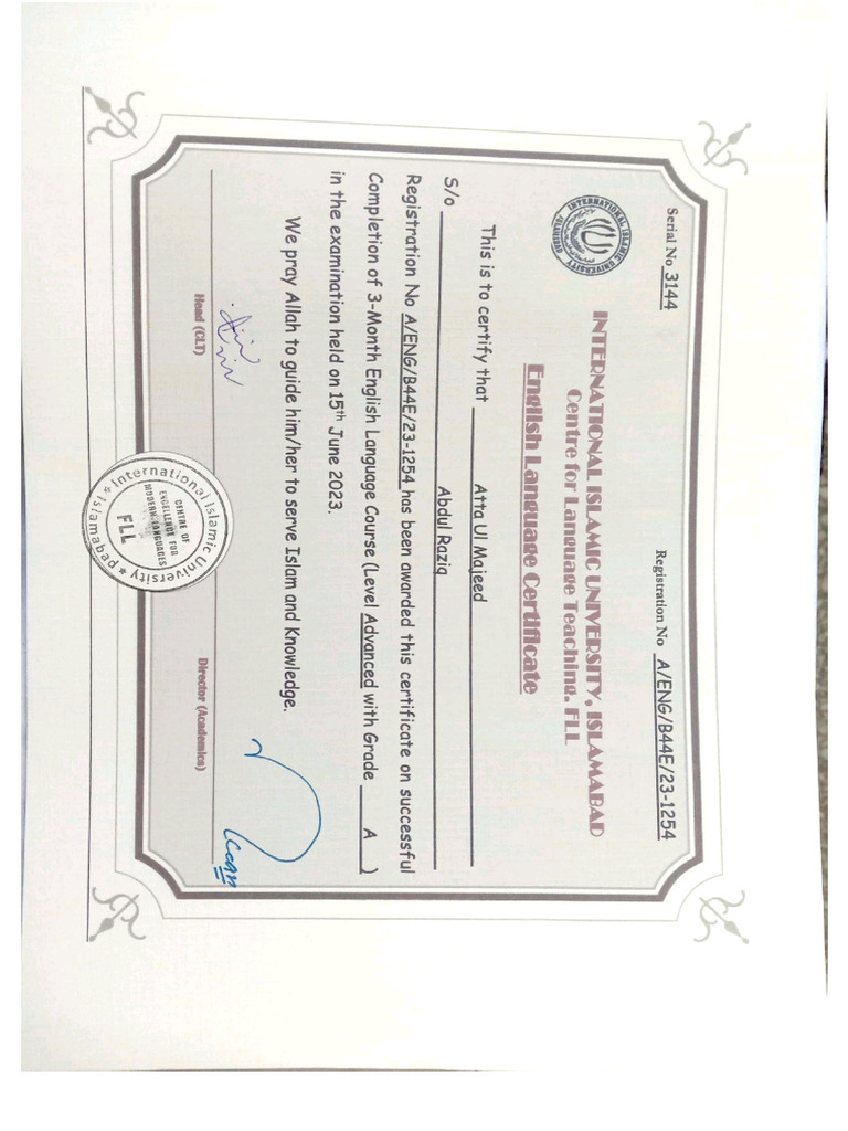 Proficiency Certificate | PDF