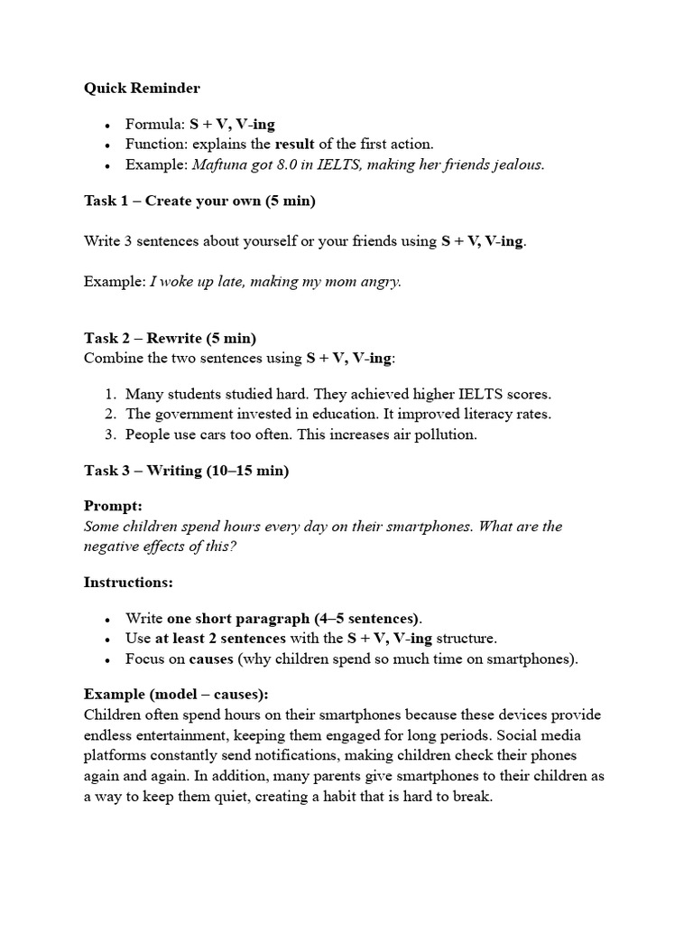 Mastering S + V, V-ing Structure | PDF