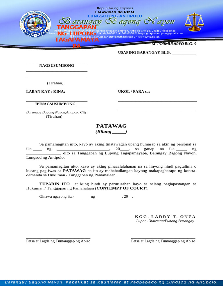 KP Form 9 Summon For The Respondent | PDF