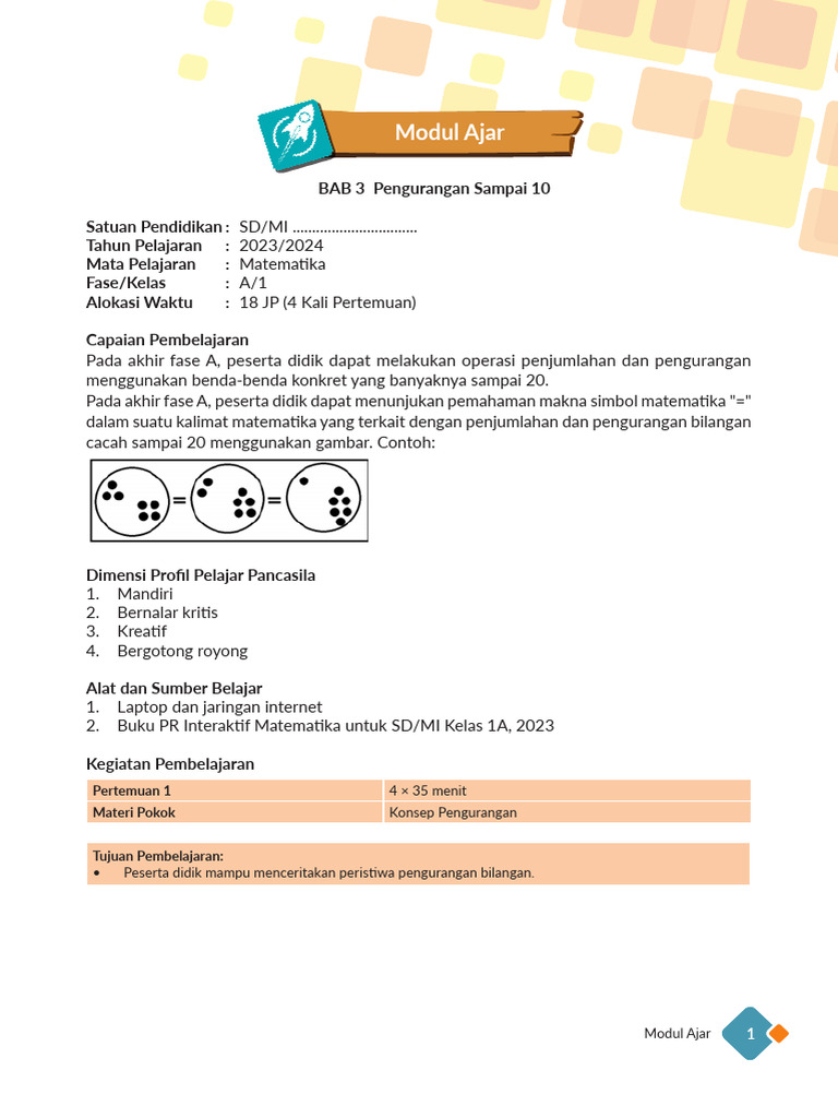 Modul Ajar PR Matematika 1A 2023-2024 Bab 3 | PDF