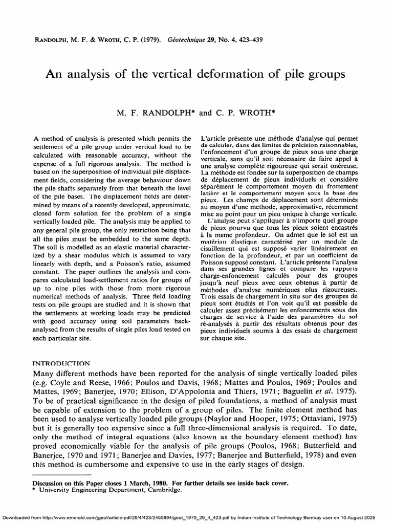 Vertical Deformation Analysis of Pile Groups | PDF | Deformation ...