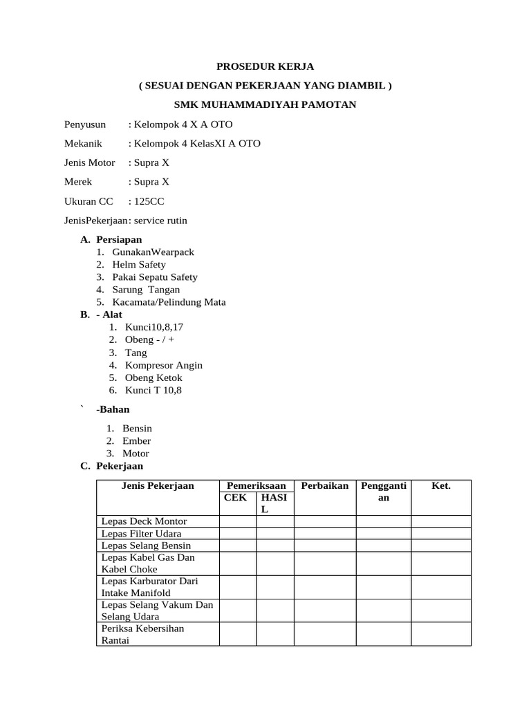 Prosedur Kerja Kelompok 1 | PDF