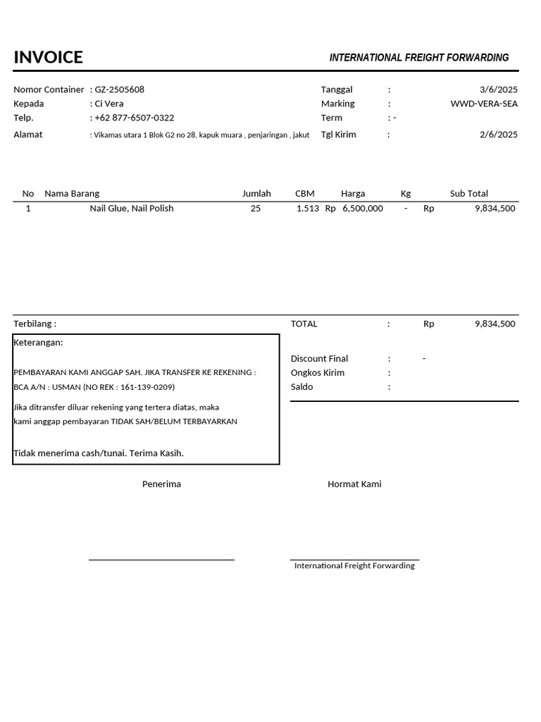 Invoice Pengiriman Internasional GZ-2505608 | PDF