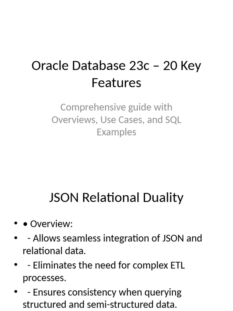 Key Features of Oracle Database 23c | PDF | Sql | Relational Database