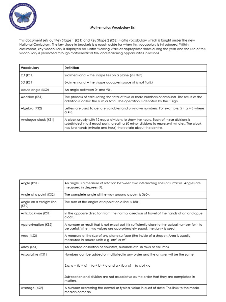 Mathematics Vocabulary List | PDF | Rectangle | Numbers