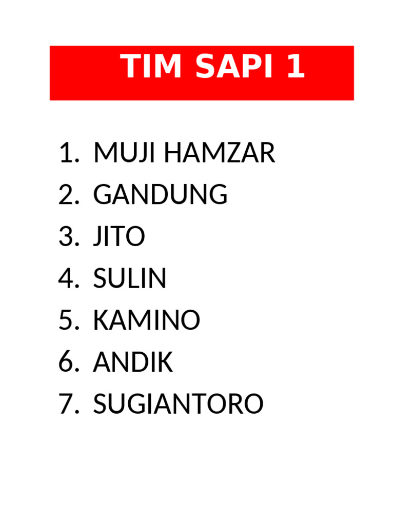 Data Tim Boleng Sapi | PDF