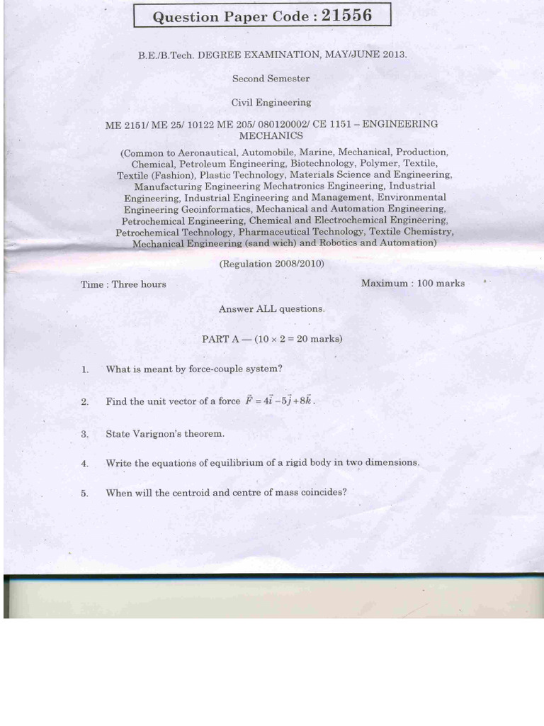 Engineering Mechanics (May2013) | PDF