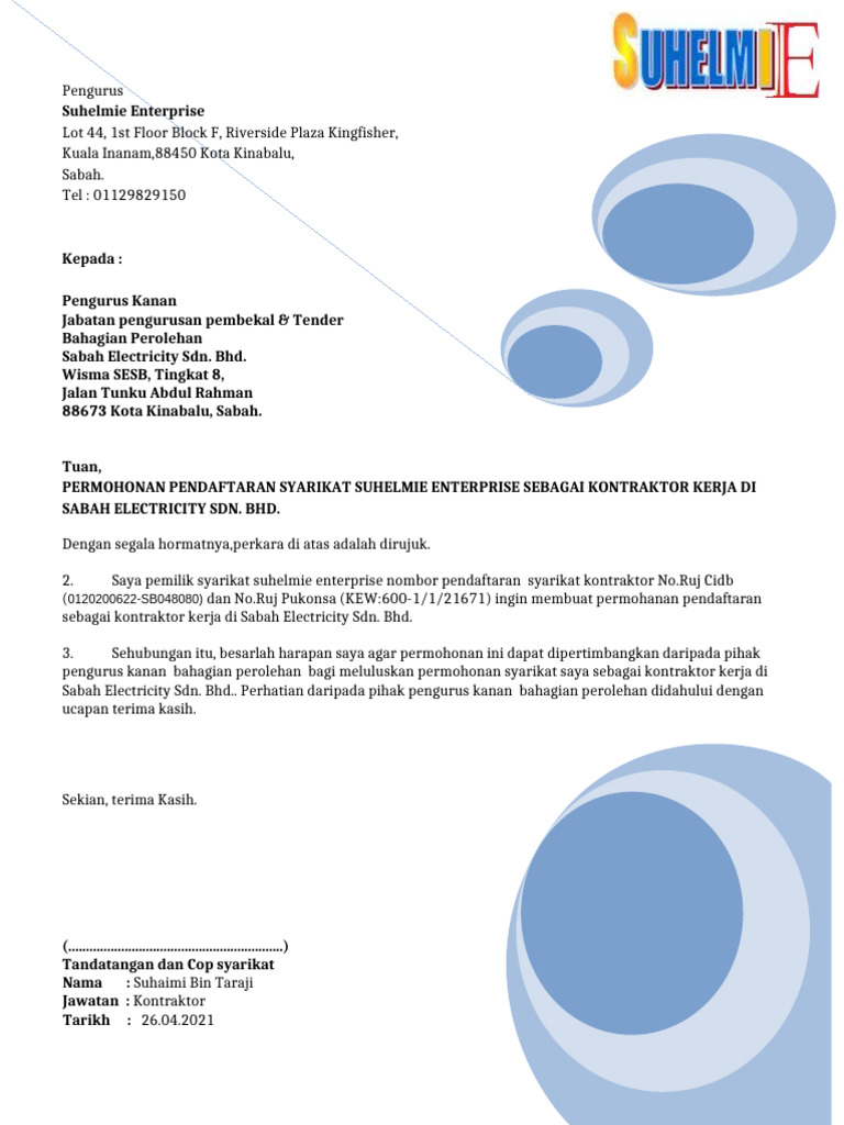 Surat Permohonan Letter Head Sesb | PDF