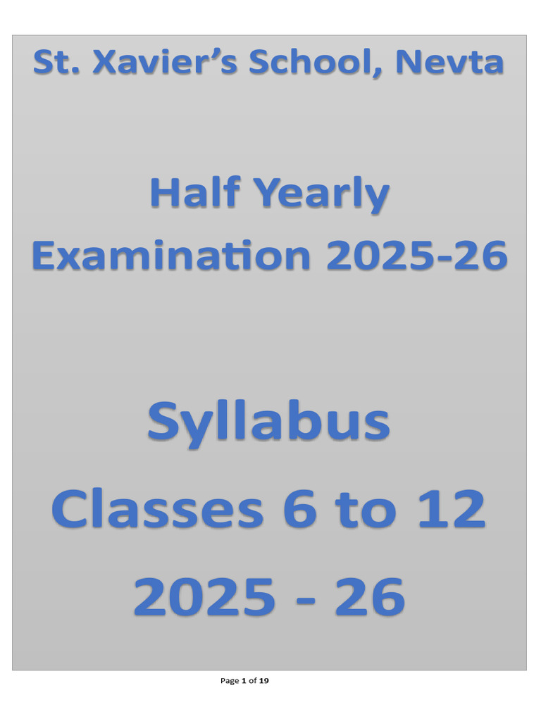 Class 6 Half Yearly Syllabus 2025 | PDF | Equations | Mathematics