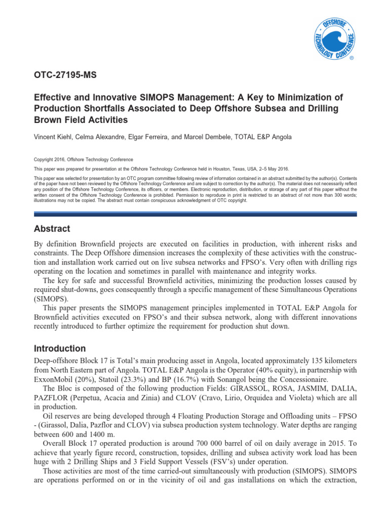Optimizing SIMOPS for Offshore Production | PDF | Oil Well | Risk