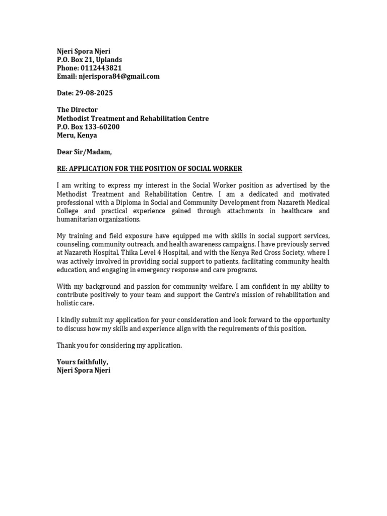 Social Worker Application - Njeri Spora | PDF