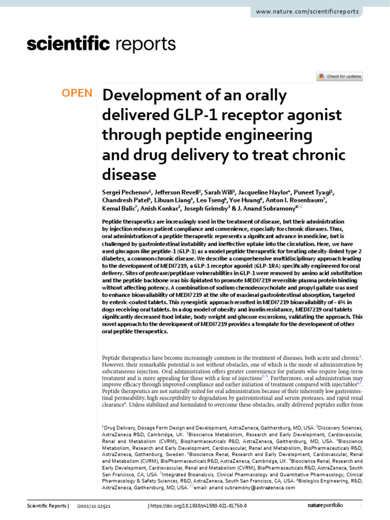 Development of An Orally Delivered GLP 1 Receptor Agonist Through ...