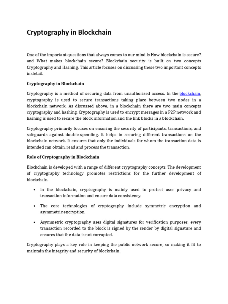 Unit - II Cryptography in Blockchain | PDF | Key (Cryptography ...