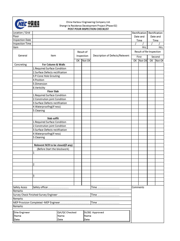 Post-Pour Inspection Checklist Guide | PDF | Chess Theory | Chess
