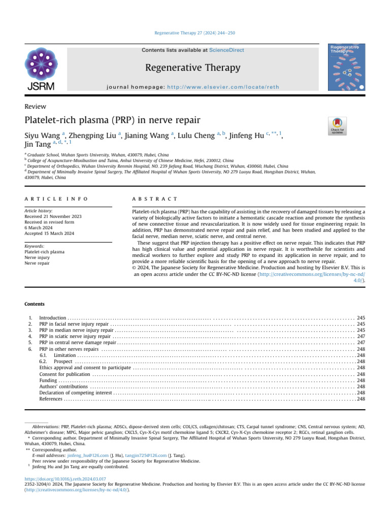 PRP Therapy for Nerve Repair Insights | PDF | Nerve | Nervous System
