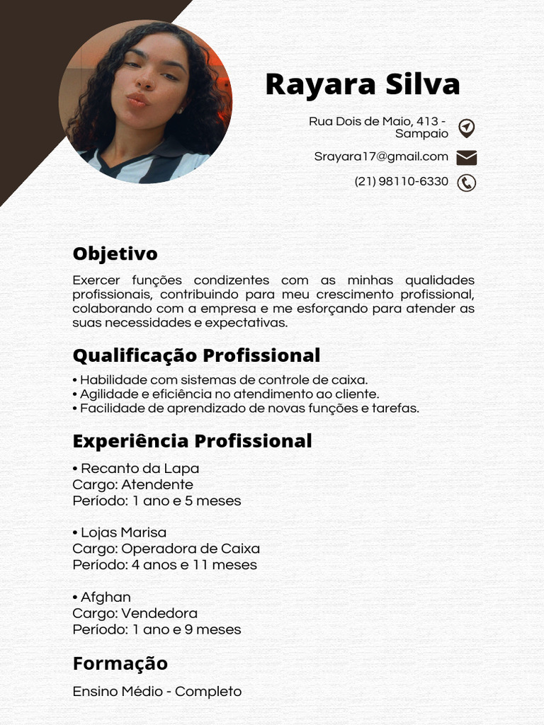 Currículo Profissional de Rayara Silva | PDF