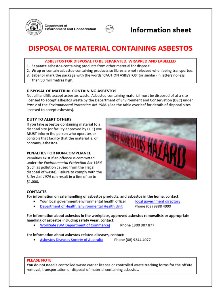 Asbestos Disposal Guidelines and Contacts | PDF | Waste Management ...