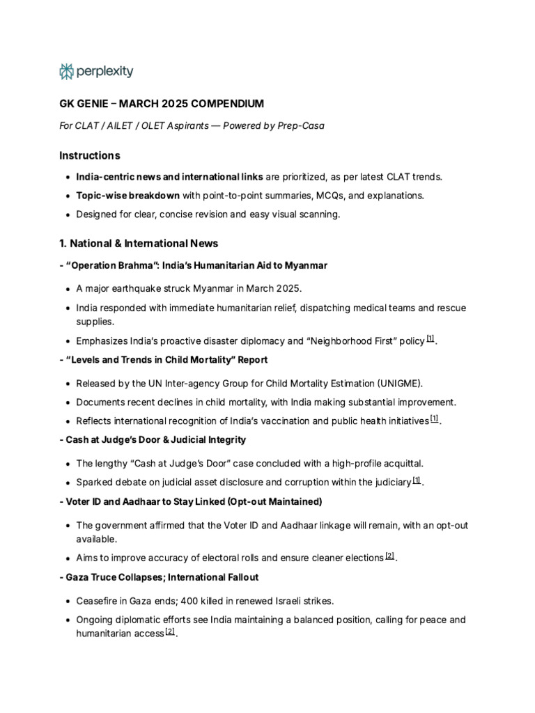 March 2025 Current Affairs Summary | PDF