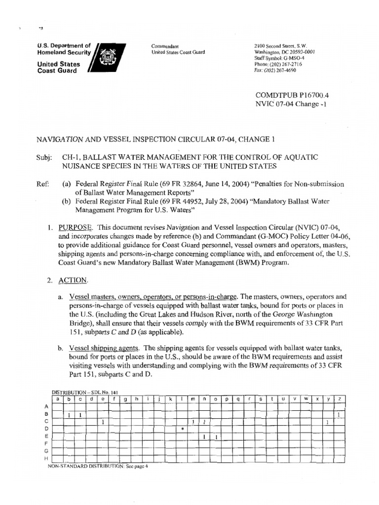 Ballast Water Exchange in USA Info NVIC_0704_Ch1 Water Transport