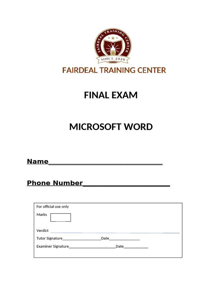 Microsoft Word Final Exam Instructions | PDF | Microsoft Word | Mobile App