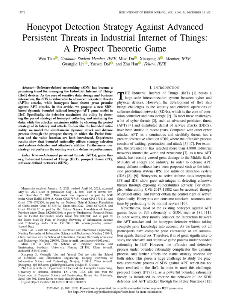 Honeypot Detection Strategy Against Advanced Persistent Threats in ...