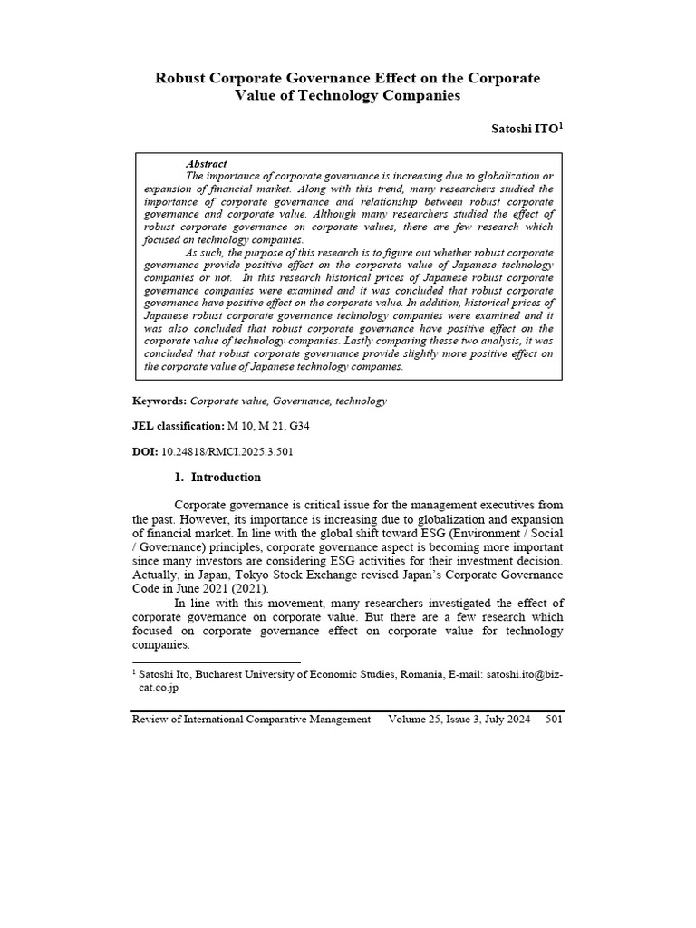 Robust Corporate Governance Effect On The Corporate Value of Technology ...
