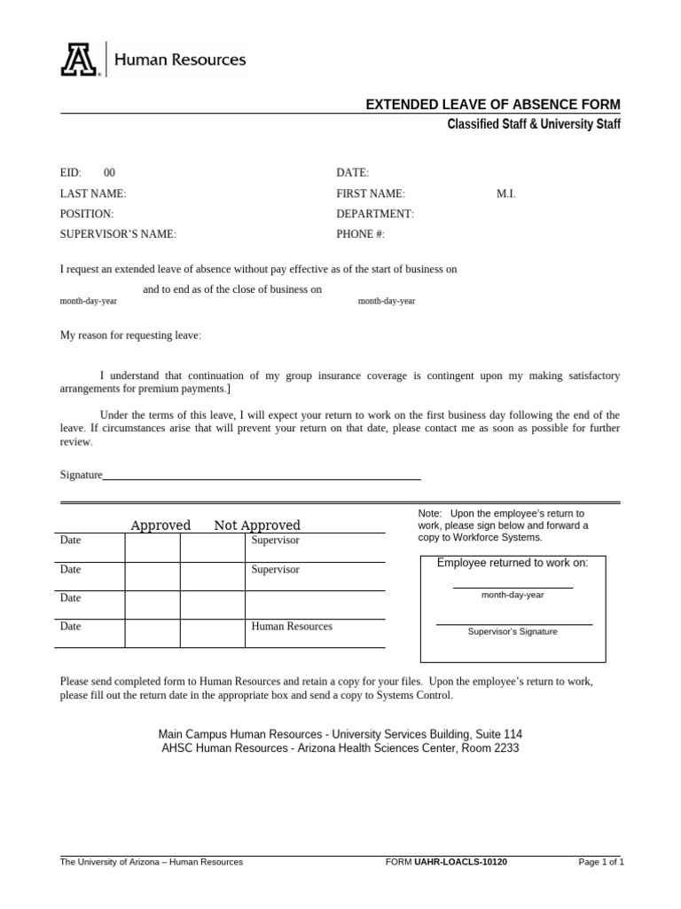 Extended Leave of Absence Request Form | PDF | Human Resources ...