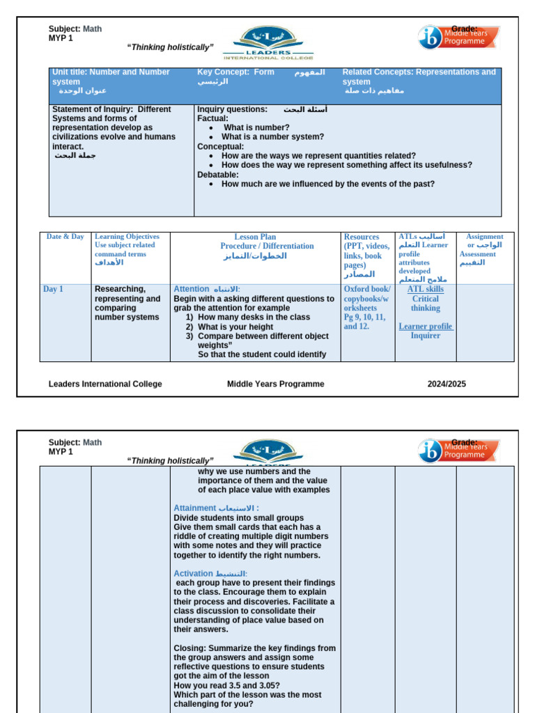 Understanding Number Systems in MYP 1 | PDF | Learning | Cognitive ...