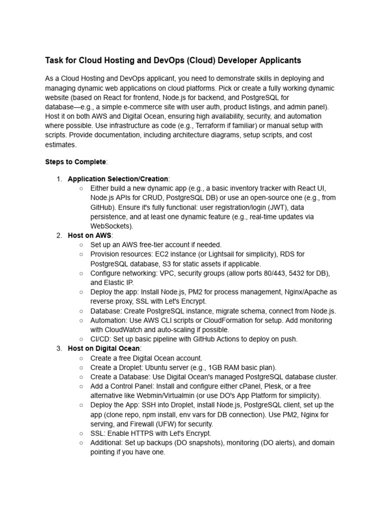 Task For Cloud Hosting and DevOps | PDF | Cloud Computing | Postgre Sql