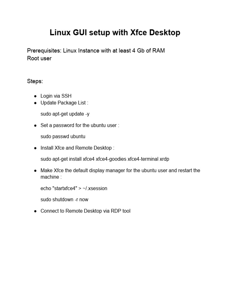 Linux GUI Setup With Xfce Desktop | PDF