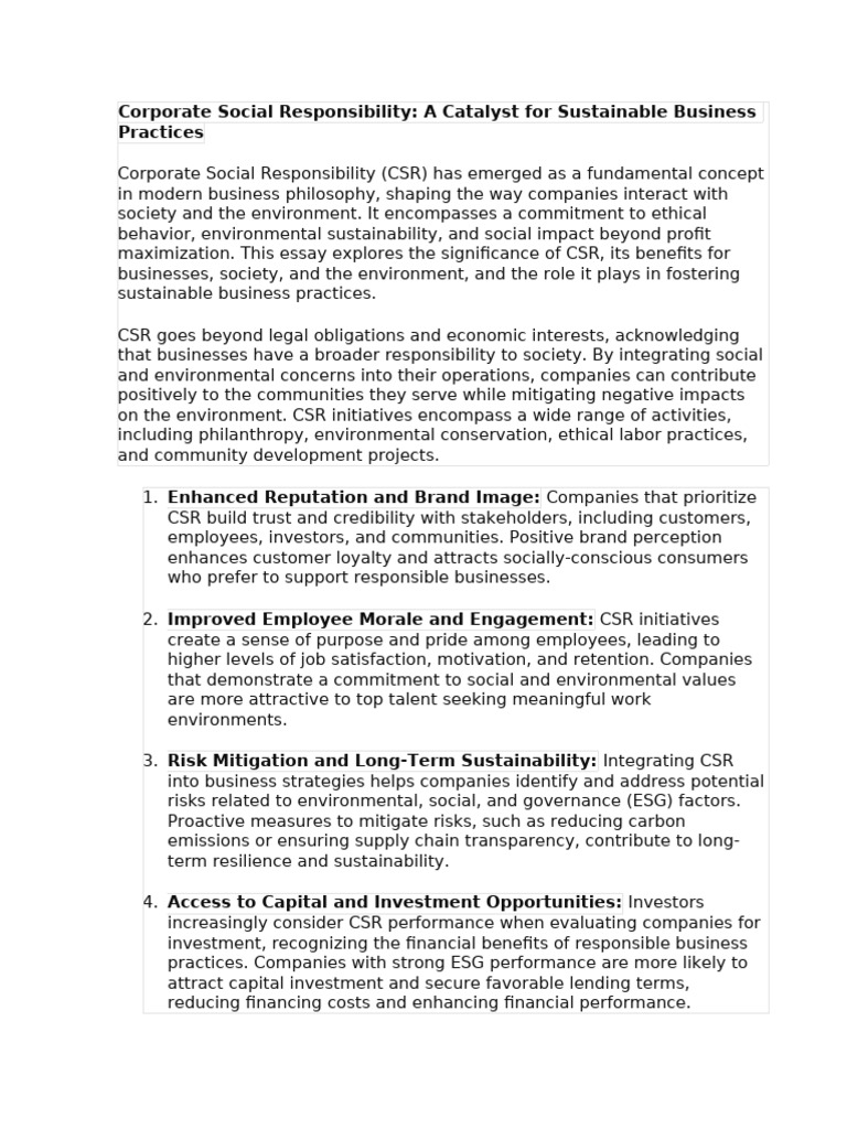 CSR: Key to Sustainable Business Practices | PDF | Corporate Social ...