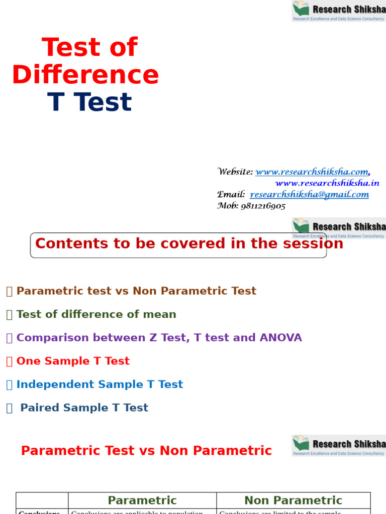 T Test: Comparing Means Explained | PDF | Student's T Test | Analysis ...