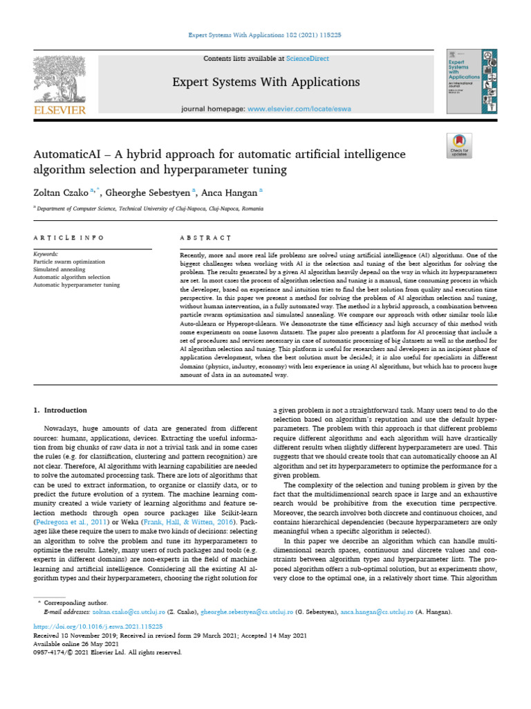 Hybrid AI Algorithm Selection 2021 | PDF | Mathematical Optimization ...