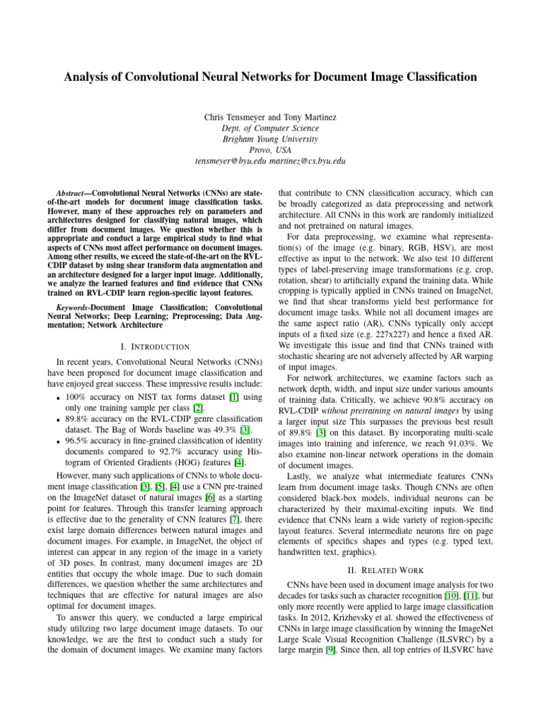 Analysis of Convolutional Neural Networks For Document Image ...