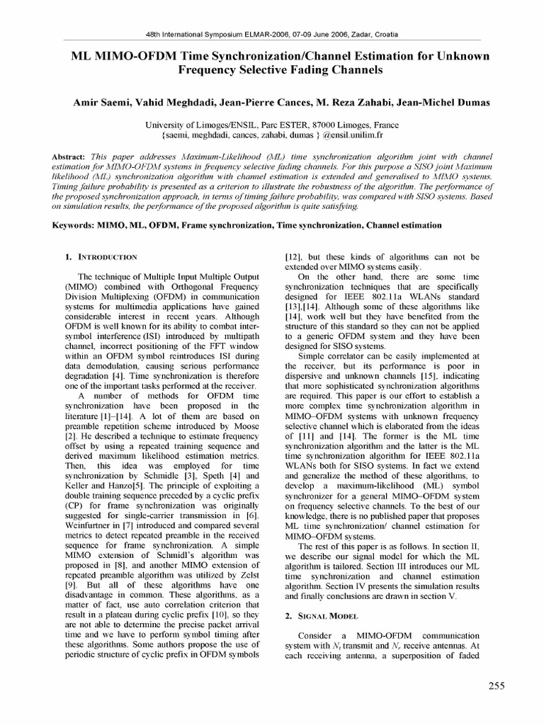 MIMO-OFDM Time Sync & Channel Estimation | PDF | Orthogonal Frequency ...