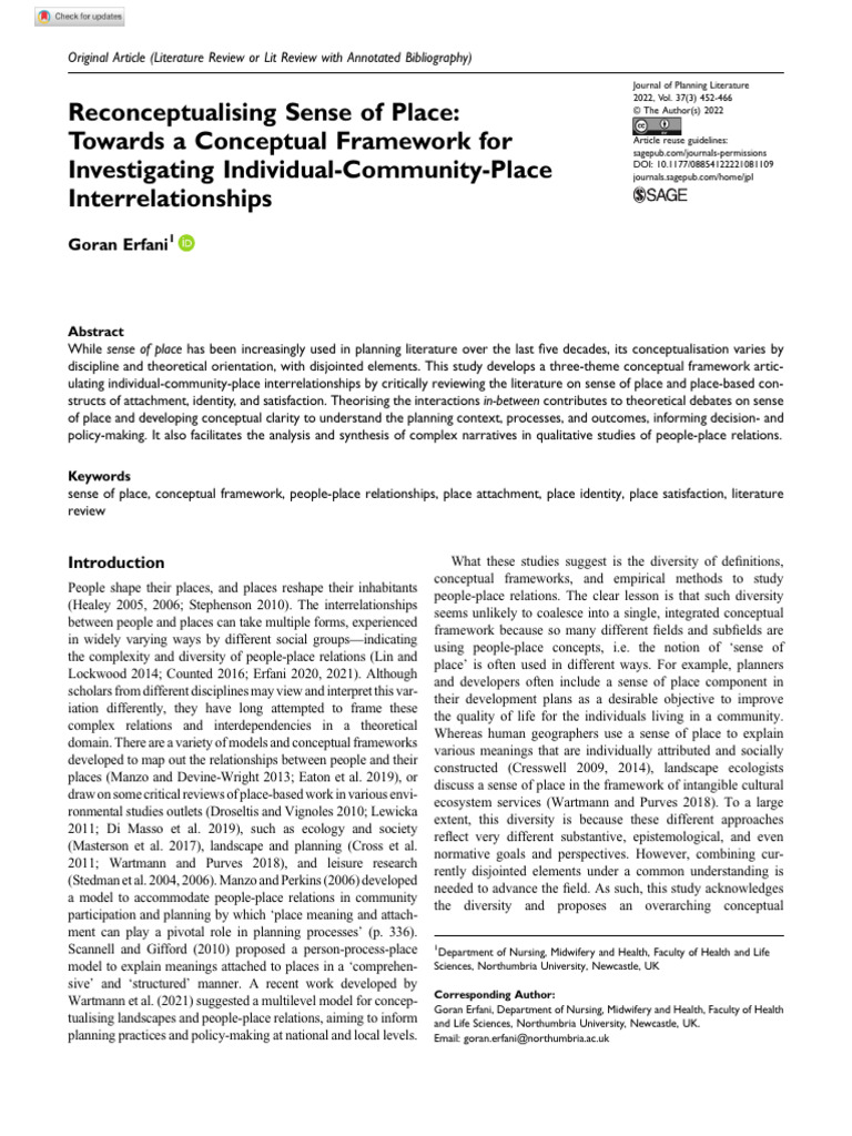 Conceptual Framework for Sense of Place | PDF | Attachment Theory ...