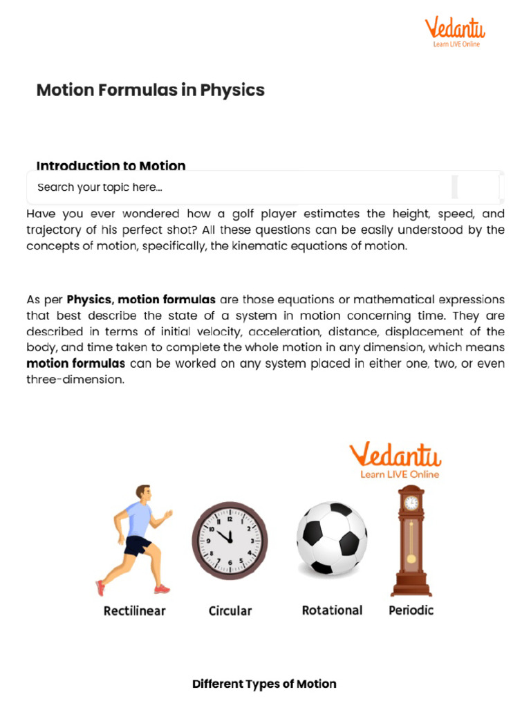Motion Formulas in Physics | PDF