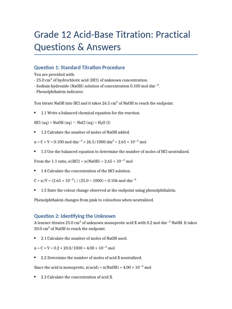 Acid and Base Titration Prac | PDF | Titration | Chemistry