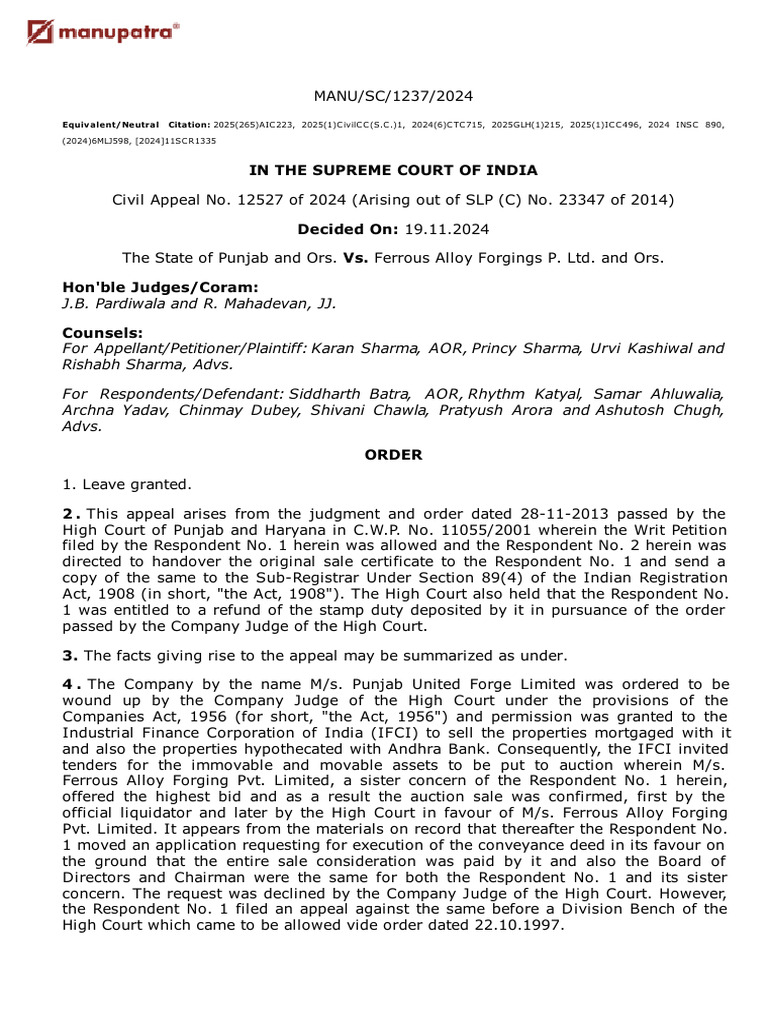 Supreme Court Ruling on Sale Certificate Stamp Duty | PDF | Common Law ...