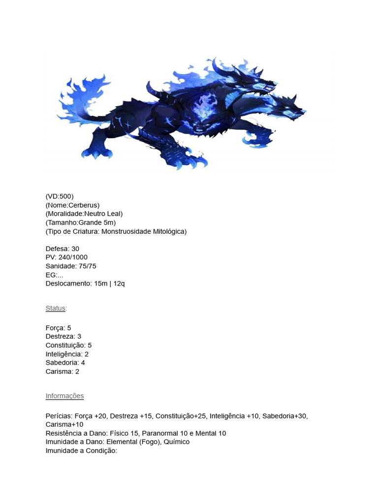 Cerberus: Monstruosidade Mitológica Detalhada | PDF