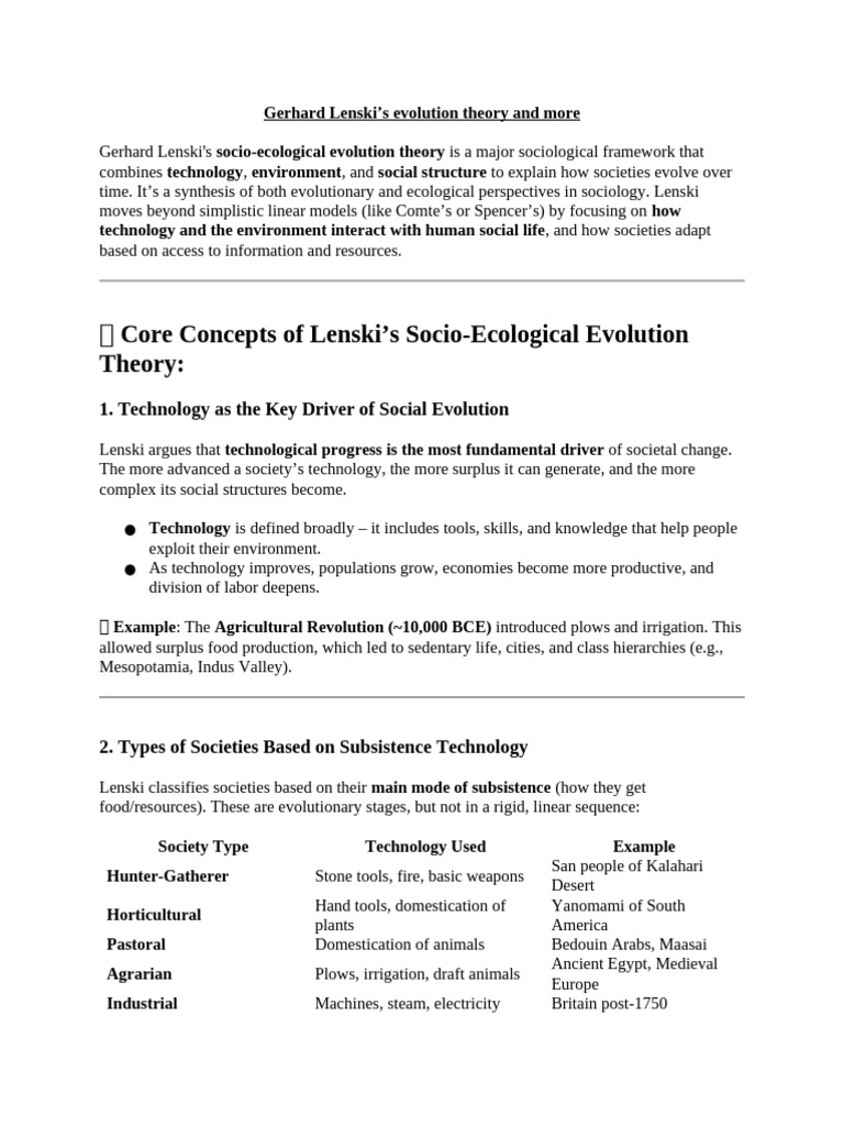 Lenski's Socio-Ecological Evolution Theory | PDF | Society | Milk