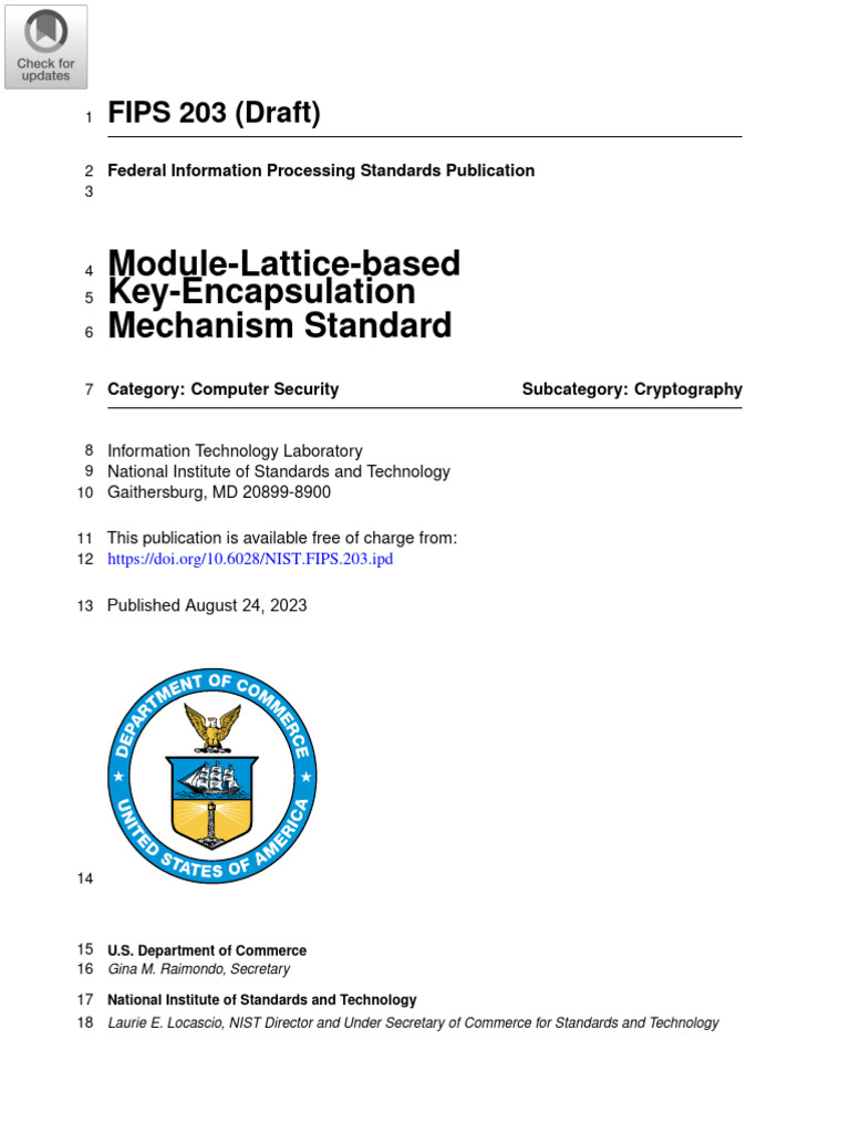 NIST FIPS 203: ML-KEM Standard | PDF | Key (Cryptography) | Cryptography