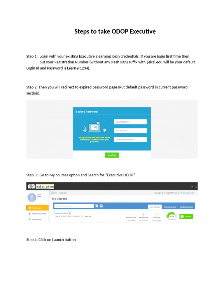 Steps To Take ODOP Executive Exam | PDF