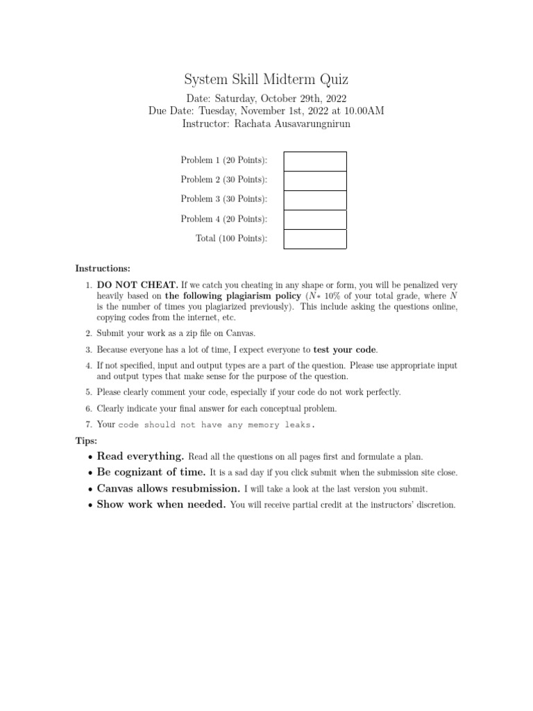 System Skill Midterm Quiz Instructions | PDF | Computer Programming ...