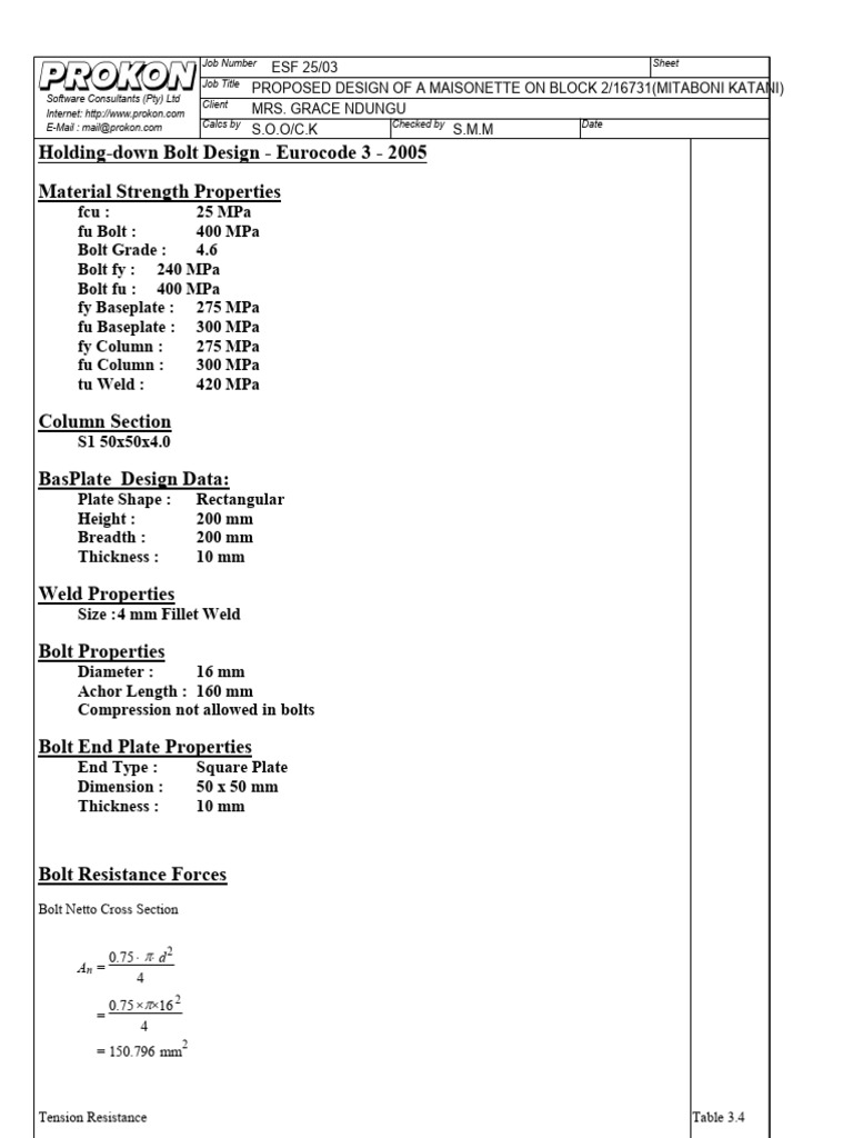 Bolt Design Calculations for Eurocode 3 | PDF | Screw | Column