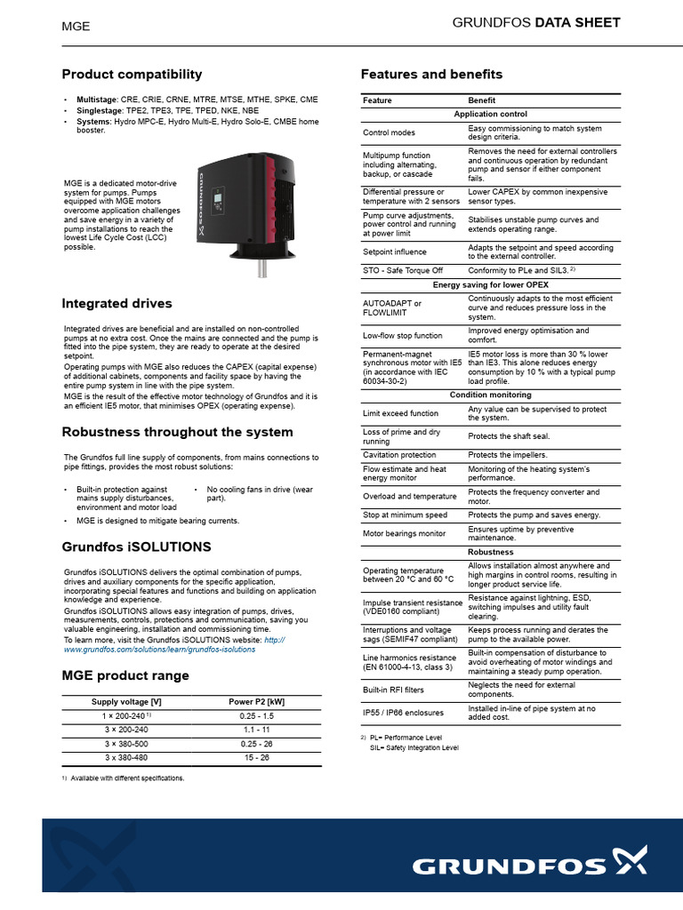 Grundfos MGE Pump System Overview | PDF | Pump | Sensor