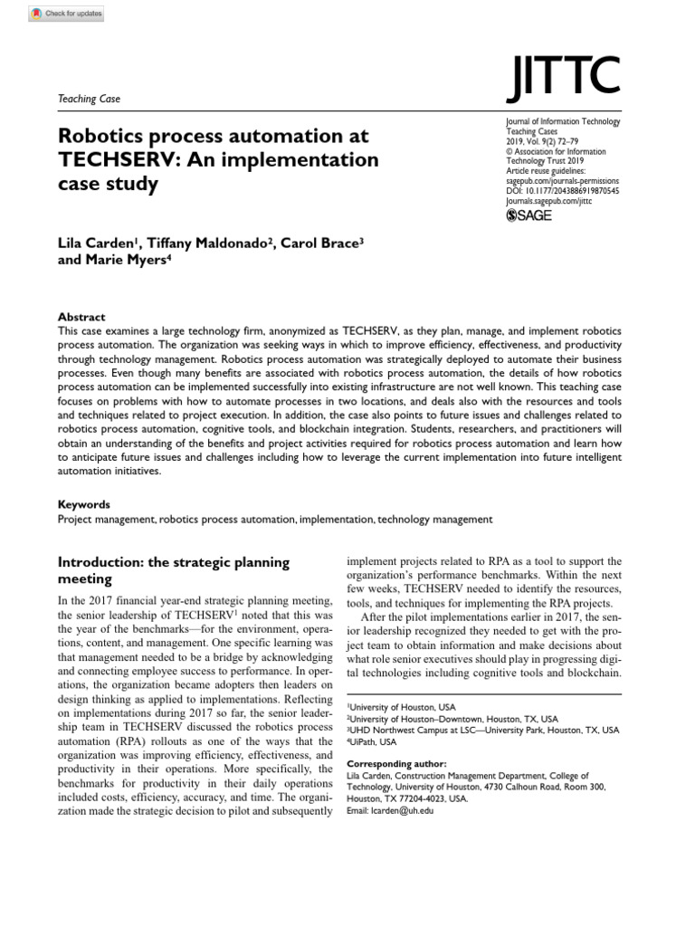 RPA Implementation Case Study at TECHSERV | PDF | Software Development ...