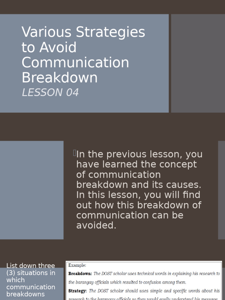 Lesson 04 Various Strategies To Avoid Communication Breakdown | PDF